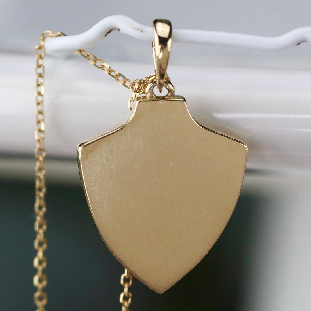 Bee shield necklaces in your choice of 14k yellow or white gold