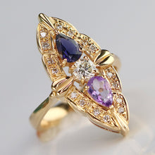 Load image into Gallery viewer, SPECIAL: 18k yellow gold multi gemstone navette ring