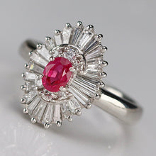 Load image into Gallery viewer, Estate ruby and diamond ballerina style ring in platinum