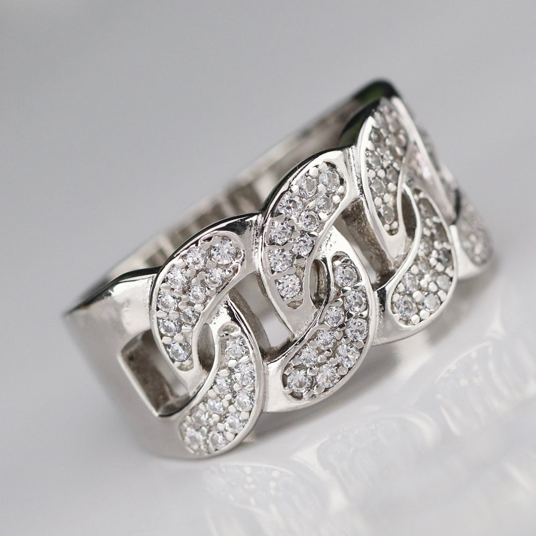 Sterling silver CZ studded chain style ring