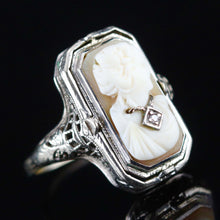 Load image into Gallery viewer, Vintage flip ring with onyx and cameo in 14k white gold