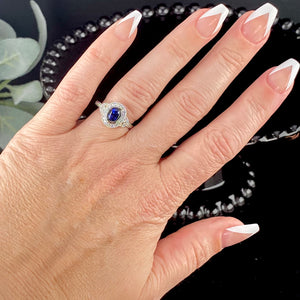 SALE!!  Sapphire and diamond ring in 14k white gold