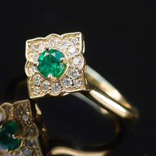 Load image into Gallery viewer, Emerald and diamond ring in 14k yellow gold