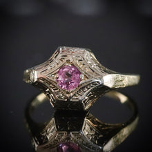 Load image into Gallery viewer, Vintage ring with pink sapphire in 14k yellow and white gold