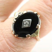 Load image into Gallery viewer, Vintage oval onyx and diamond ring in yellow gold