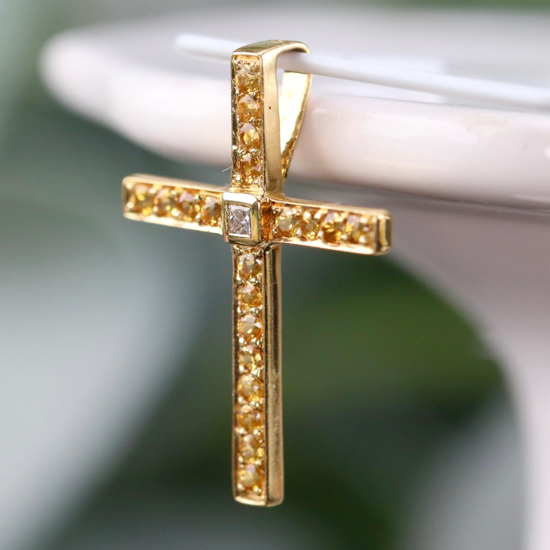 18k yellow gold yellow sapphire and diamond cross