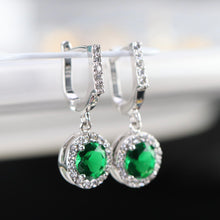 Load image into Gallery viewer, Sterling silver green CZ drop earrings