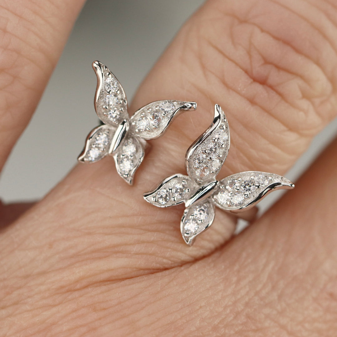 Sterling silver CZ double butterfly ring