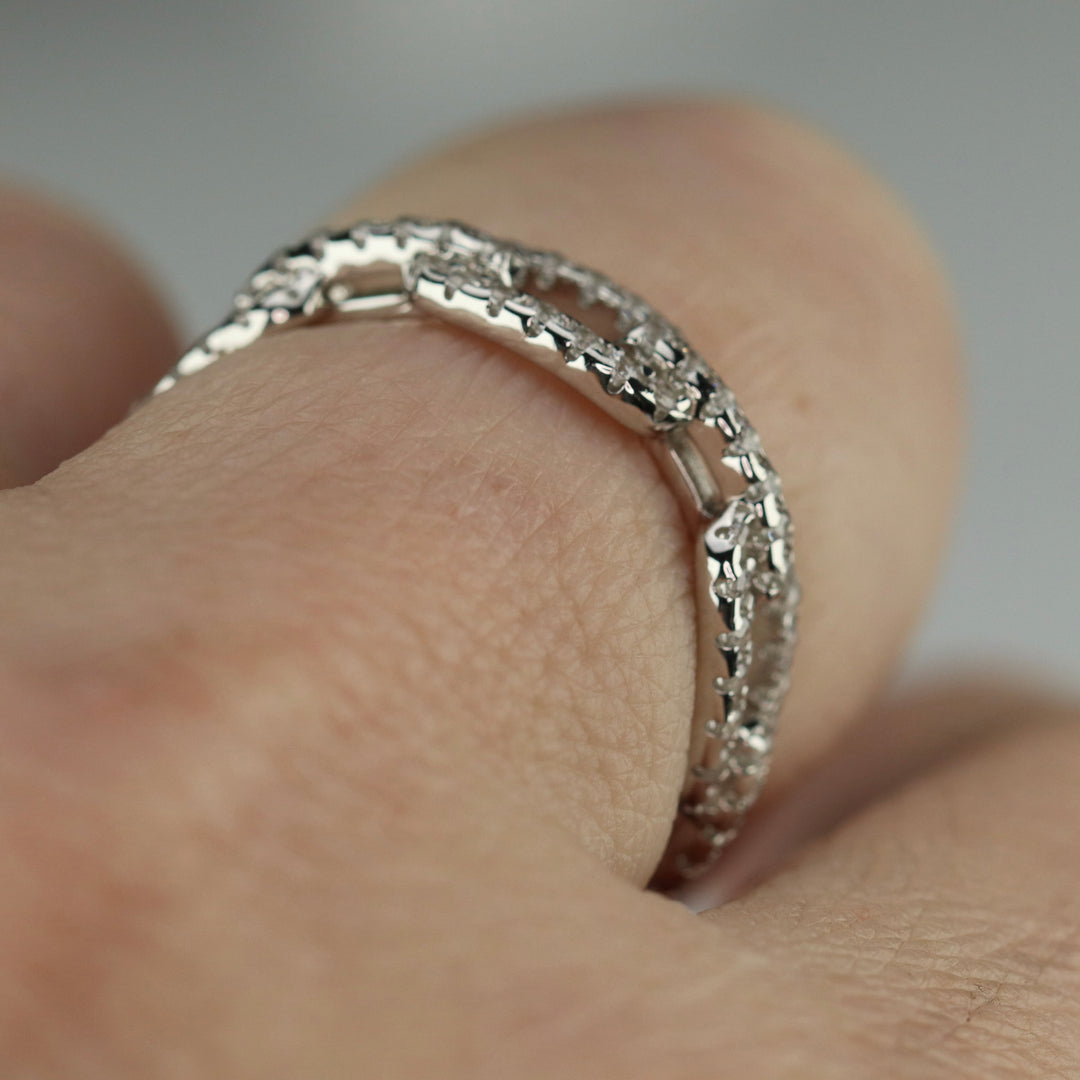 Sterling silver CZ studded paperclip band