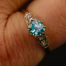 Load image into Gallery viewer, Vintage blue zircon ring in yellow and white gold from Manor Jewels