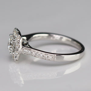 Lab grown diamond halo ring in 14k white gold