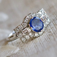 Load image into Gallery viewer, Estate sapphire and diamond ring in platinum