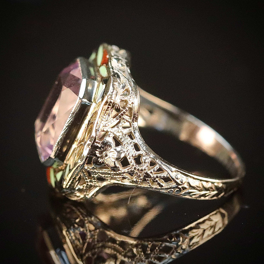 RESERVED: PAYMENT 4 OF 4: Antique amethyst filigree ring in 14k white/yellow gold