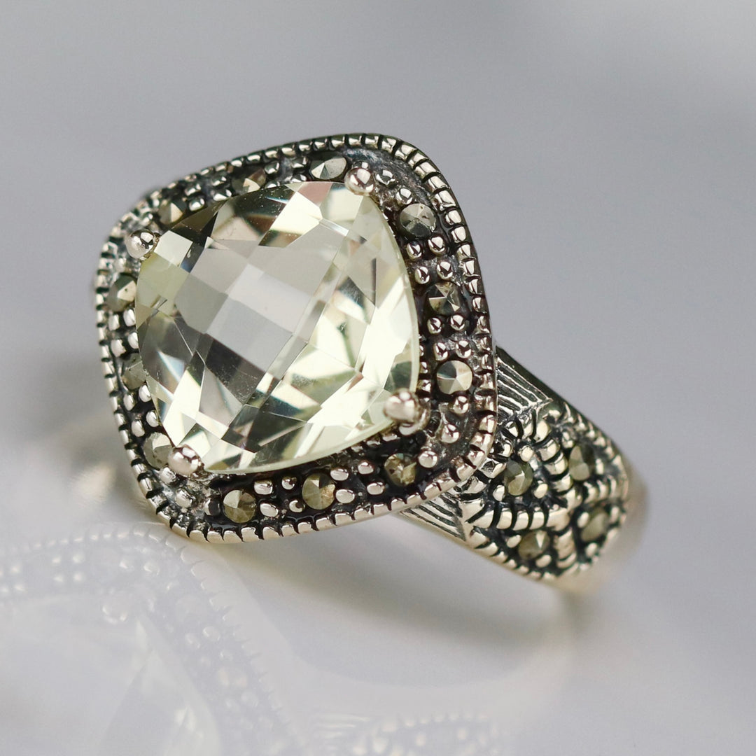 Sterling silver & marcasite lemon Quartz ring