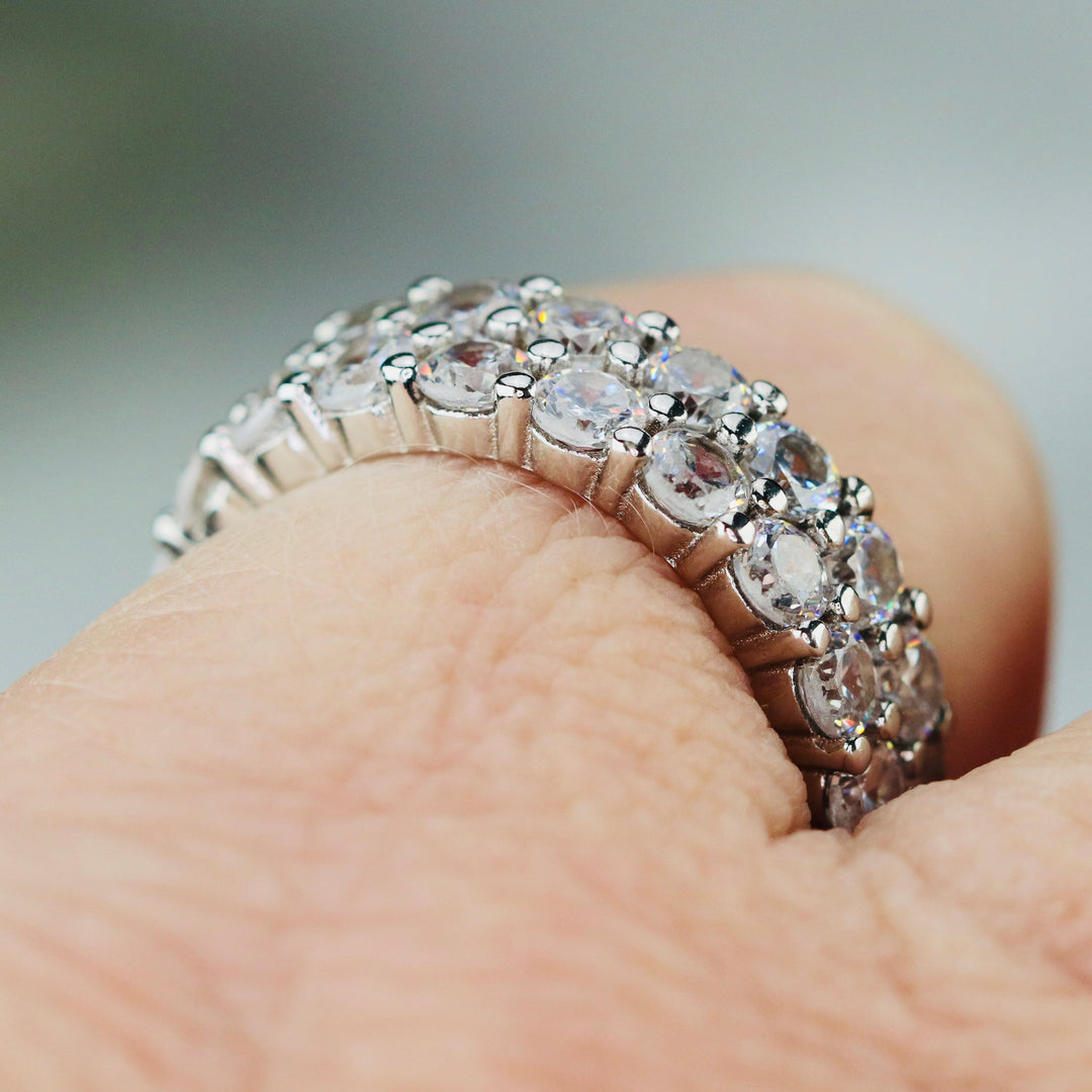 Sterling silver double row CZ eternity band