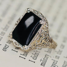 Load image into Gallery viewer, Find the perfect vintage onyx ring for any occasion on our website. Our antique onyx rings are hand selected for quality and desirability,