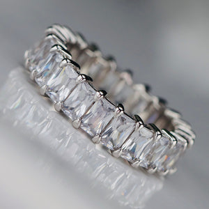 Sterling silver scissor cut CZ eternity band