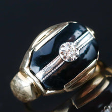 Load image into Gallery viewer, Vintage onyx and diamond ring in yellow gold