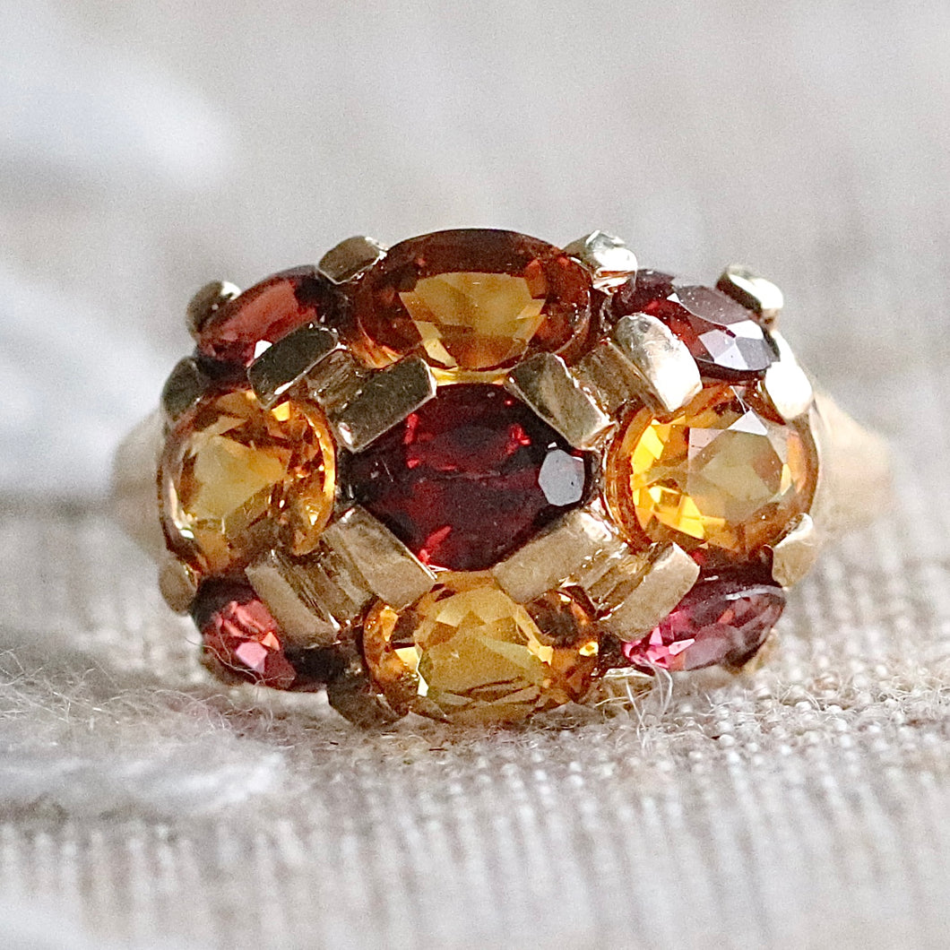 Vintage Citrine and garnet ring in yellow gold