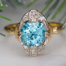 Load image into Gallery viewer, Find the perfect vintage blue zircon ring for any occasion on our website. Our antique blue zircon rings have been hand selected for quality and desirability.