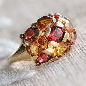 Vintage Citrine and garnet ring in yellow gold