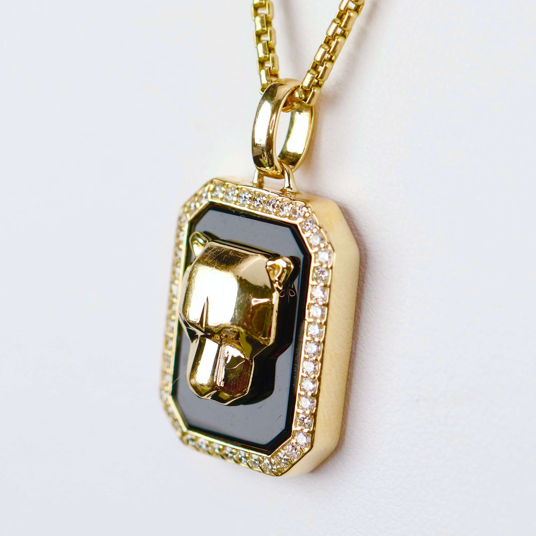 Onyx and diamond Panther necklace by Effy in 14k yellow gold