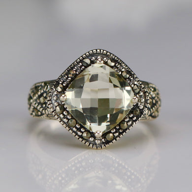 Sterling silver & marcasite lemon Quartz ring