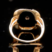 Load image into Gallery viewer, Vintage cushion cut onyx and diamond ring in yellow gold