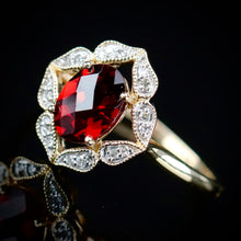 Load image into Gallery viewer, SALE!!  Garnet and diamond ring in 14k yellow gold