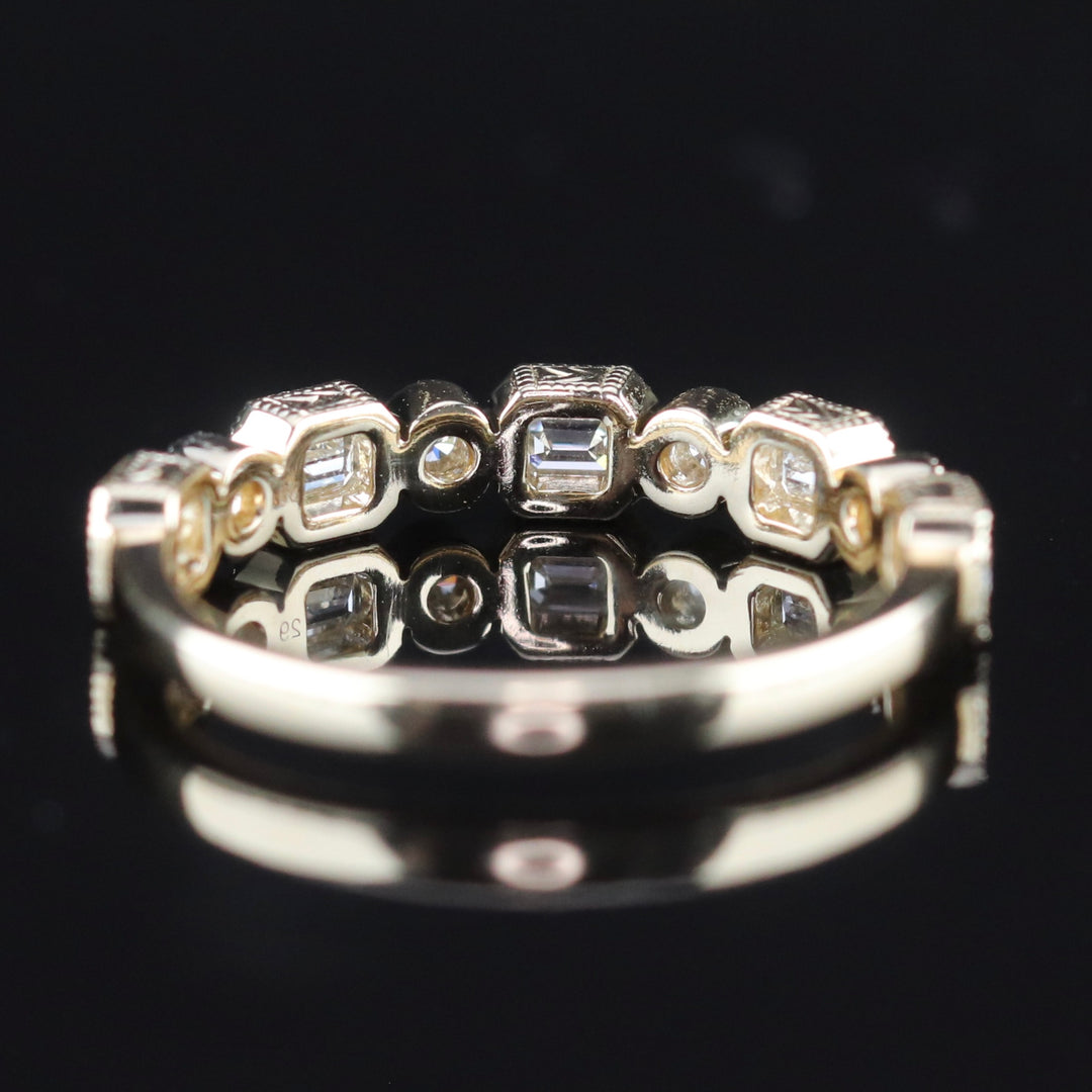 SALE!!  Emerald cut and round Diamond band in 14k yellow gold