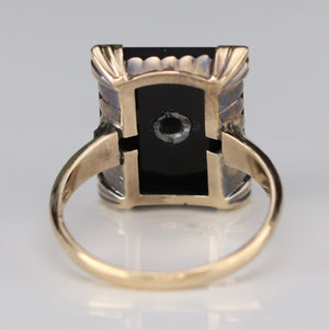 Large onyx and diamond vintage ring in yellow gold from Manor Jewels