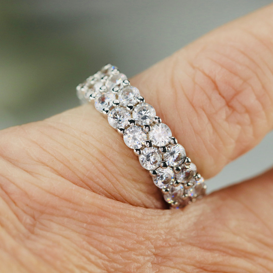 Sterling silver double row CZ eternity band