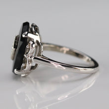 Load image into Gallery viewer, Vintage Onyx and diamond ring in white gold