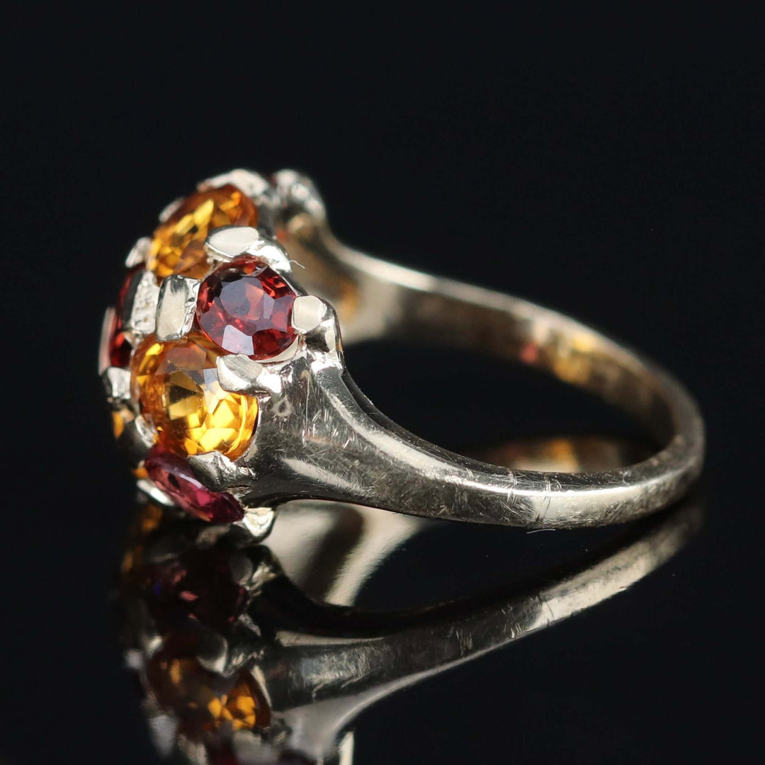 Vintage Citrine and garnet ring in yellow gold