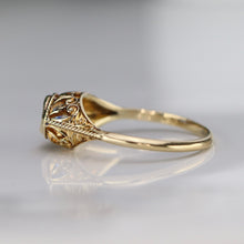 Load image into Gallery viewer, Vintage marquise cut lab grown blue sapphire ring in yellow gold