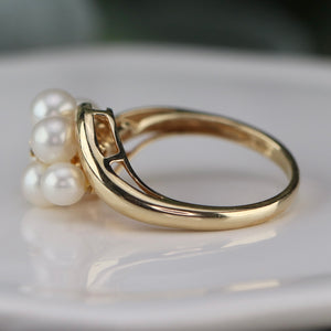 Vintage pearl and diamond ring in yellow gold