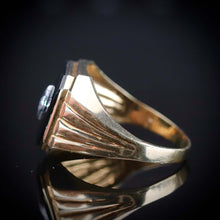 Load image into Gallery viewer, Vintage large onyx and diamond ring in yellow gold