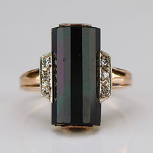 Load image into Gallery viewer, Barrel cut elegant onyx and diamond vintage ring in yellow gold from Manor Jewels