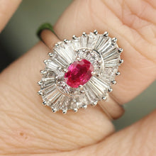 Load image into Gallery viewer, Estate ruby and diamond ballerina style ring in platinum