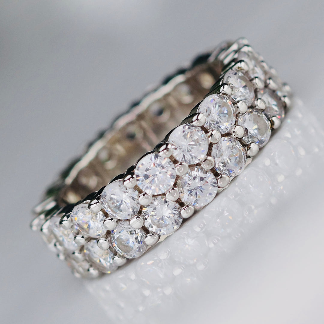 Sterling silver double row CZ eternity band