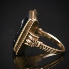 Load image into Gallery viewer, Vintage onyx intaglio ring in yellow gold