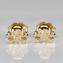 Load image into Gallery viewer, 14k yellow gold skull and crossbones studs