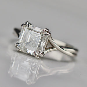 MANOR ROYAL: The Aurora - 3.14ct Asscher cut lab grown diamond ring in 14k white gold