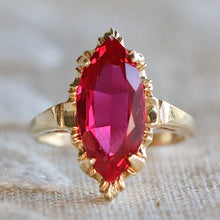 Load image into Gallery viewer, Lab grown Ruby navette ring in 10k yellow gold