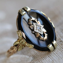 Load image into Gallery viewer, Oval onyx and diamond vintage ring in yellow gold from Manor Jewels