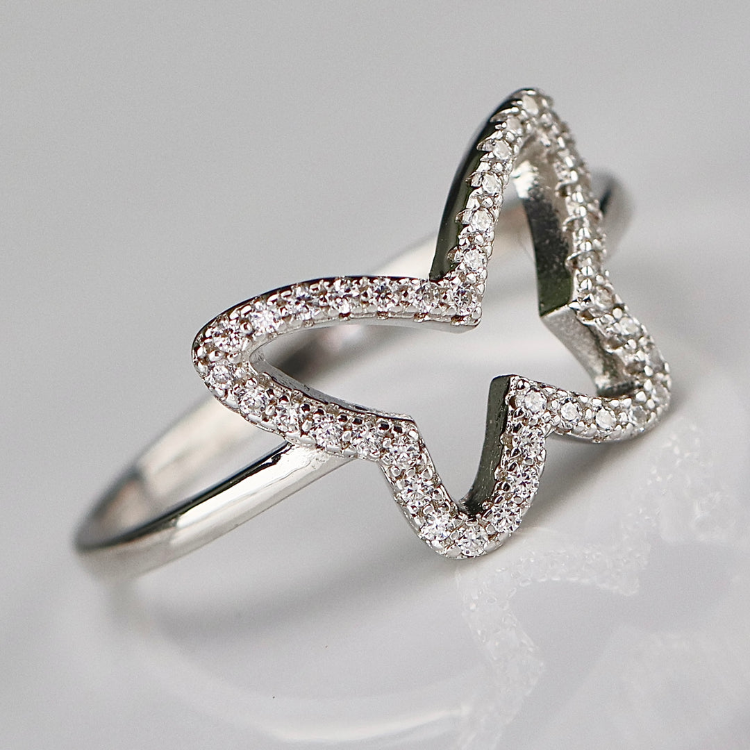 Sterling silver CZ butterfly ring