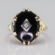 Load image into Gallery viewer, Vintage oval onyx and diamond ring in yellow gold