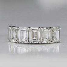 Load image into Gallery viewer, Lab grown 4ctw 5 stone emerald cut diamond band ring in 14k white gold