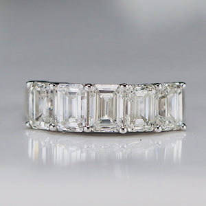 Lab grown 4ctw 5 stone emerald cut diamond band ring in 14k white gold