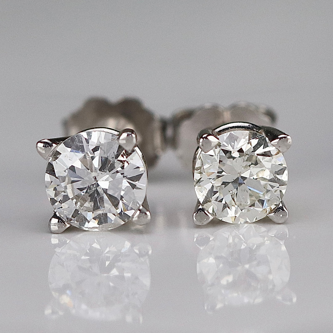 Earth mined 1.30ctw vintage diamond studs in 14k white gold